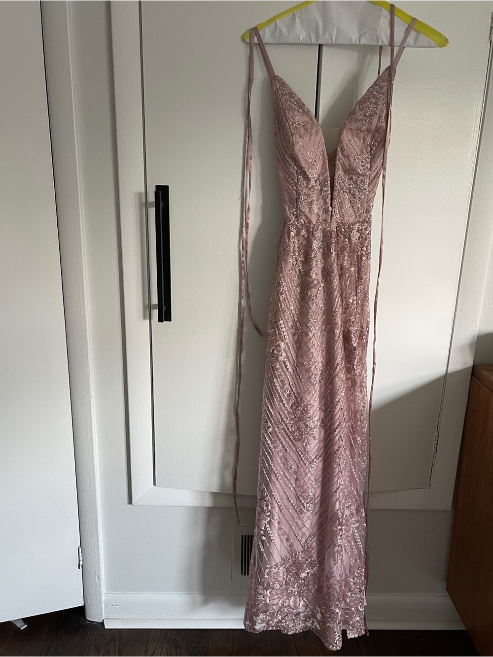 Elegant Blush Lace A-Line Evening Dress